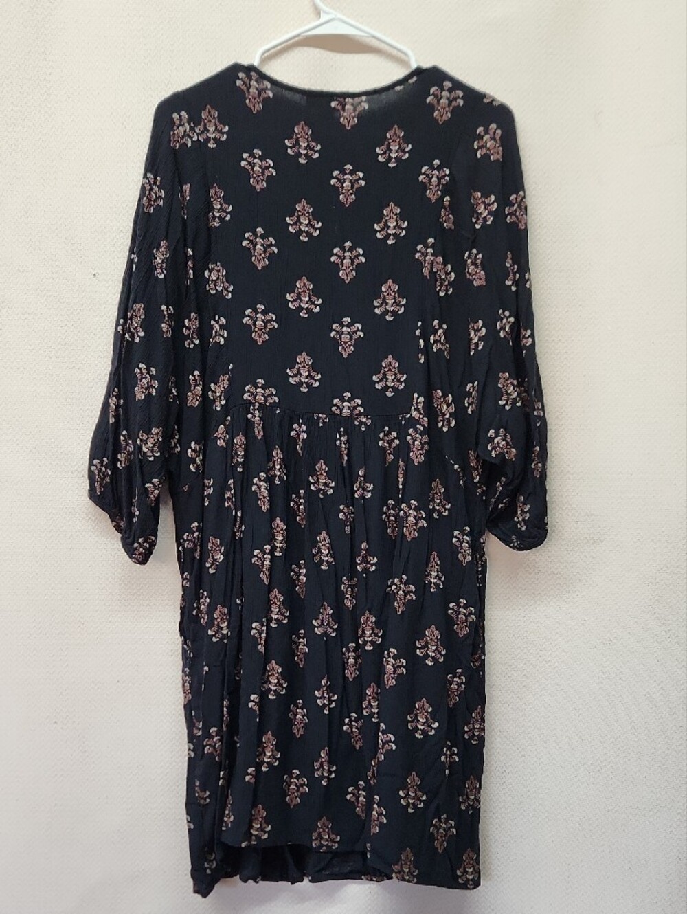 Knox Rose Black Dress with Pink Floral Print and Smocked Yoke - Picture 3 of 3